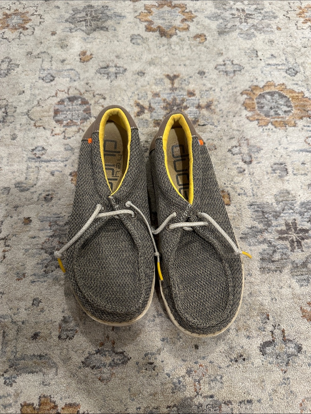 Hey Dude Wally Knit Slip-On Shoes - Charcoal with Yellow Accents